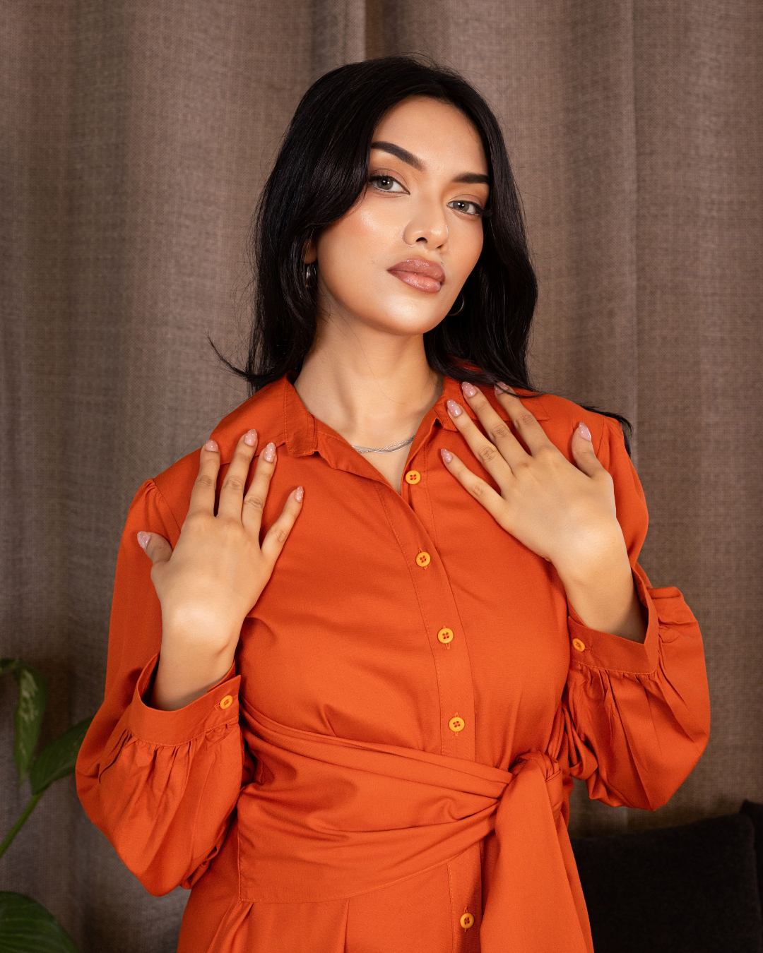 MAZIE FRONT CROSS OVER ORANGE DRESS