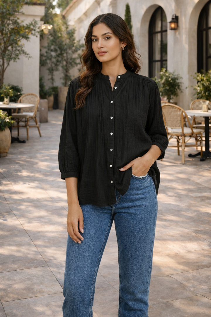 ORIANA LONG SLEEVE BLACK BLOUSE