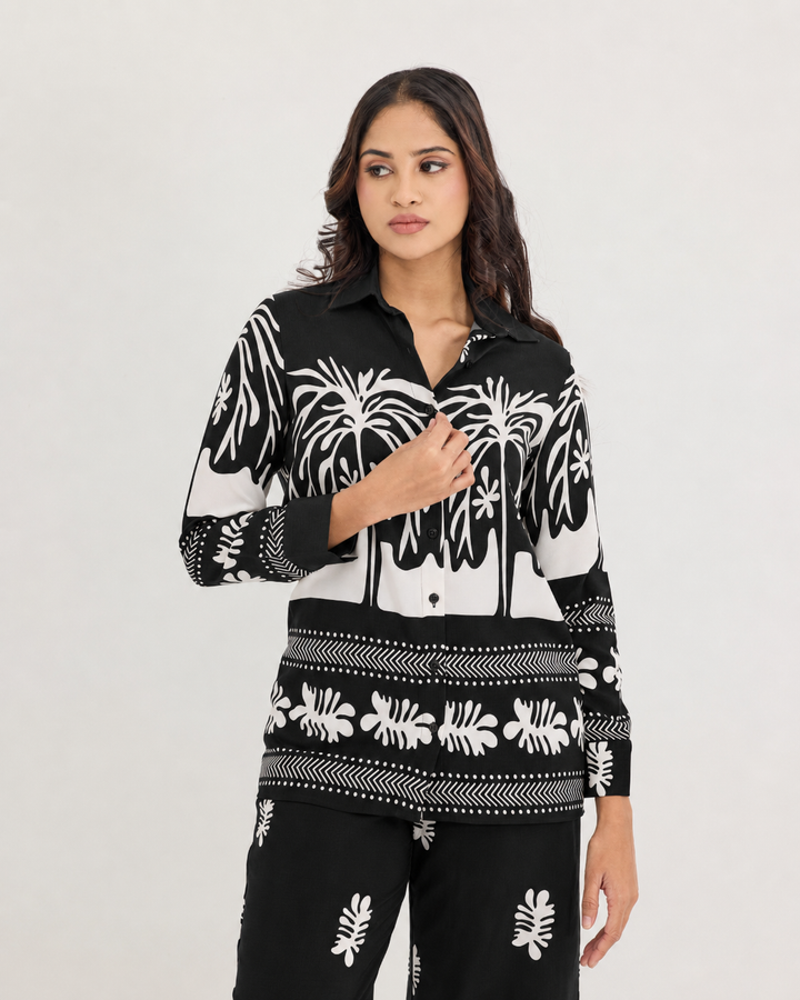 LEONIE PRINTED BLACK BLOUSE