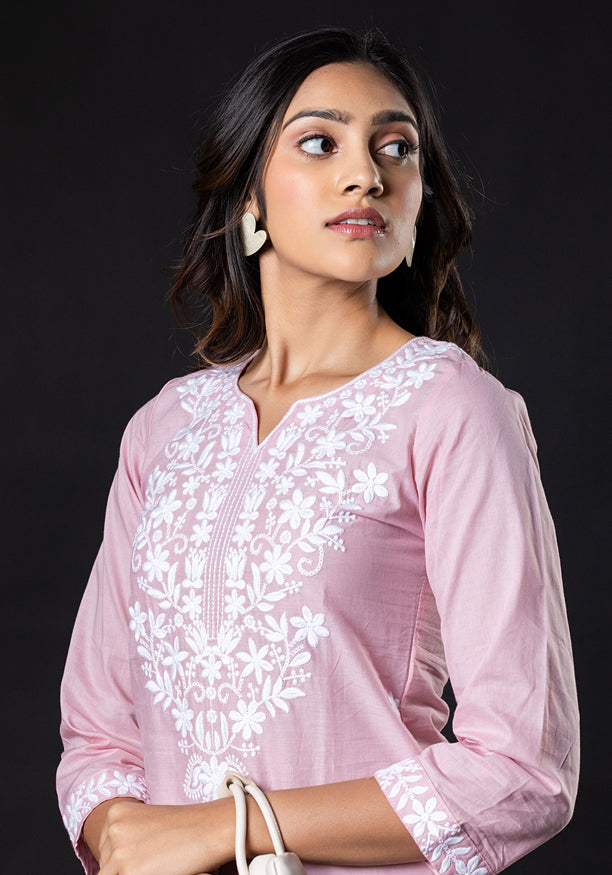 ADELYN PINK EMBROIDERED KURTHA