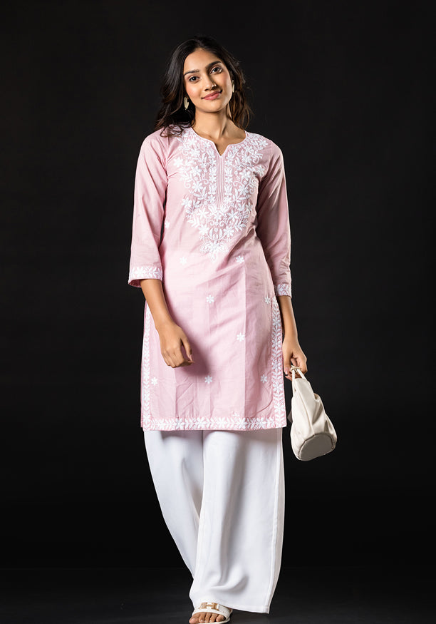 ADELYN PINK EMBROIDERED KURTHA