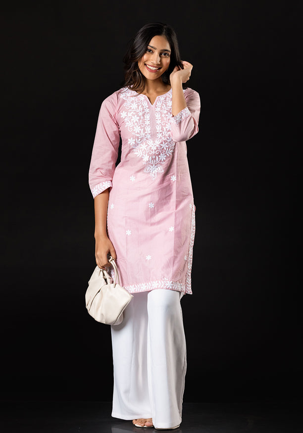ADELYN PINK EMBROIDERED KURTHA