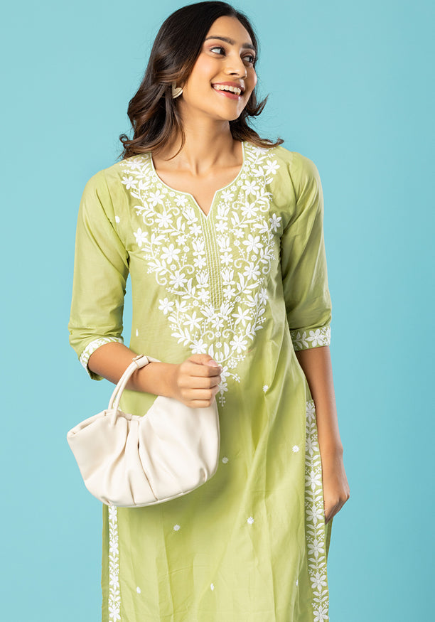 AFRA GREEN EMBROIDERY KURTHA