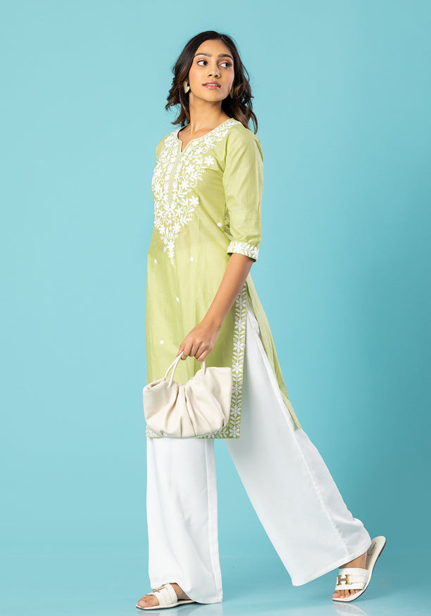 AFRA GREEN EMBROIDERY KURTHA