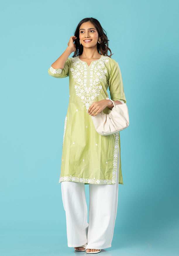 AFRA GREEN EMBROIDERY KURTHA