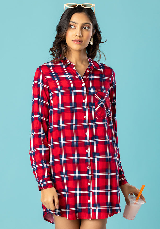 OCTAVIA LONG SLEEVE RED SHIRT