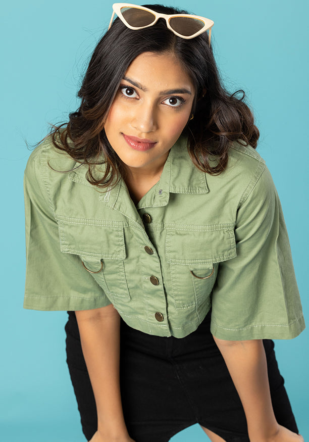 OLIVE GREEN FEMAL DENIM JKT