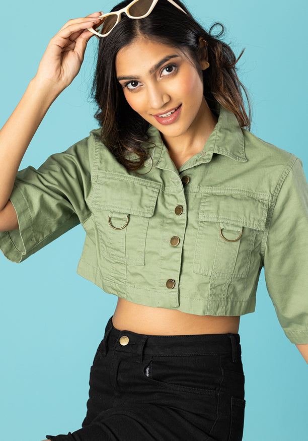 OLIVE GREEN FEMAL DENIM JKT
