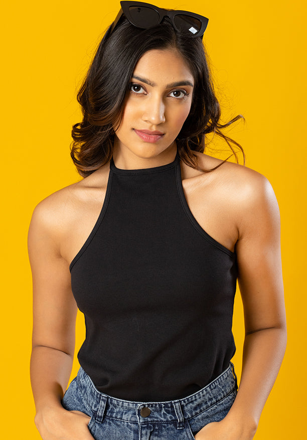 ISSABEL HALTER NECK BLACK TOP