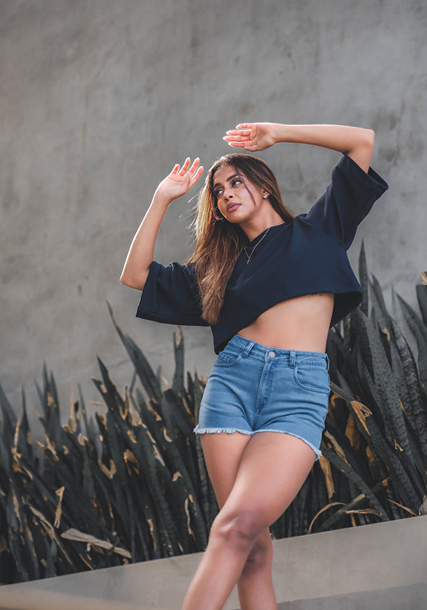 DARK BLUE DENIM HOT SHORT