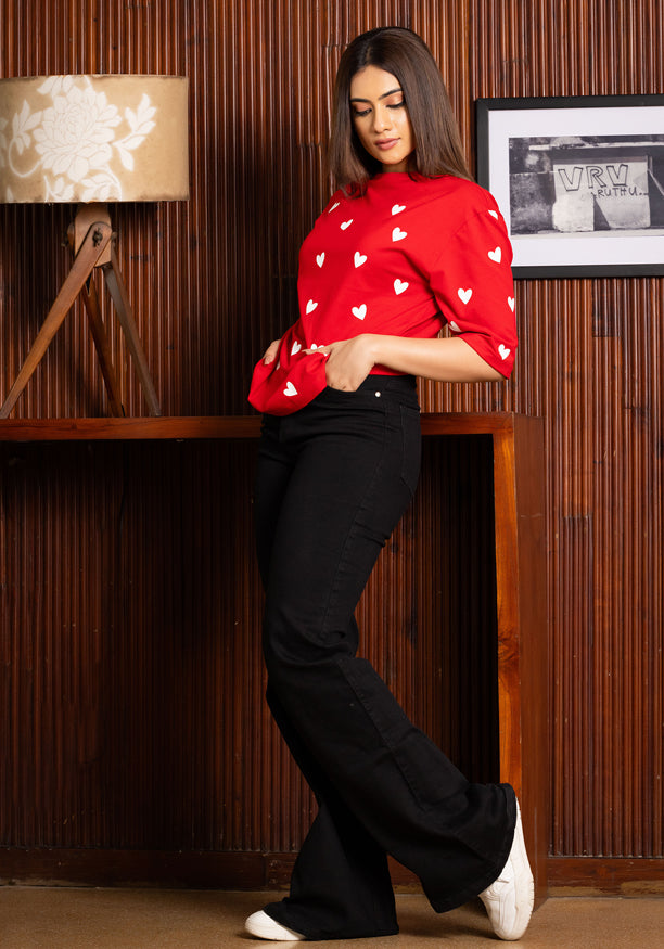 HEART PRINTED BAGGY T SHIRT