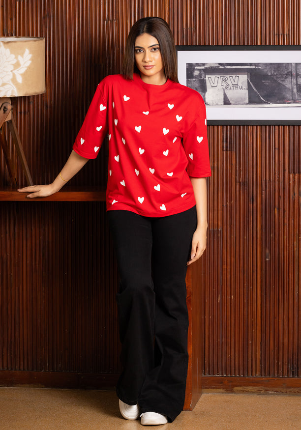 HEART PRINTED BAGGY T SHIRT