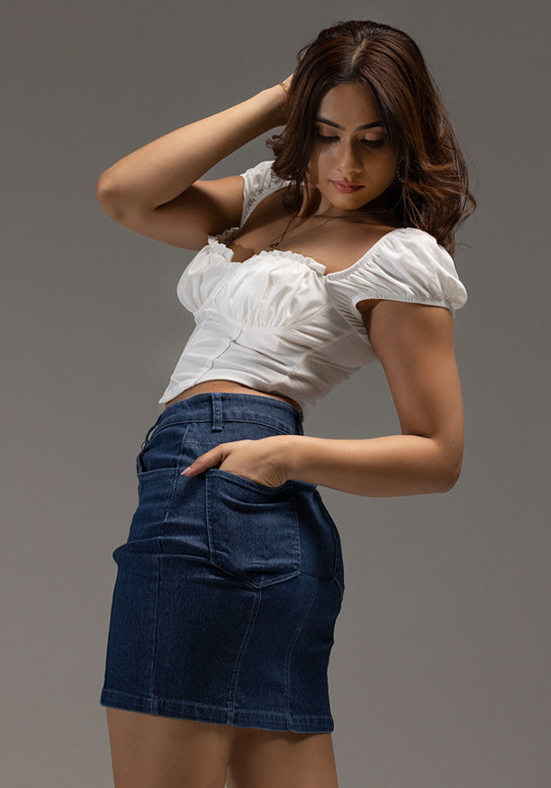 CASUAL DARK BLUE DENIM SKIRT