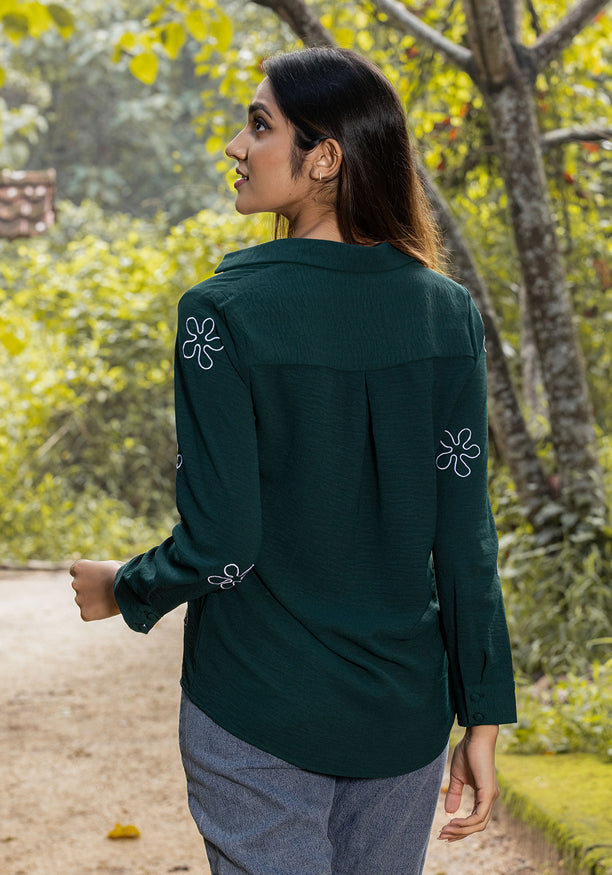 ZERAH WHITE EMB GREEN BLOUSE 