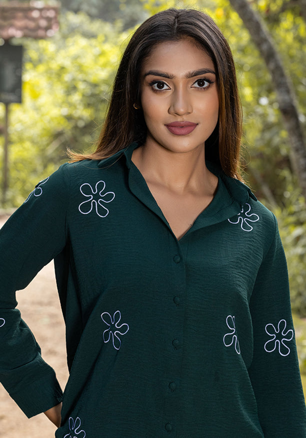 ZERAH WHITE EMB GREEN BLOUSE 