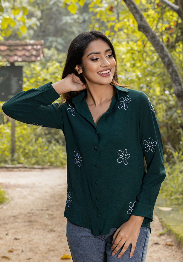 ZERAH WHITE EMB GREEN BLOUSE 