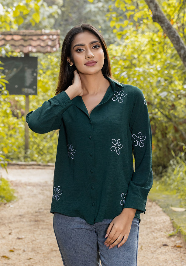 ZERAH WHITE EMB GREEN BLOUSE 