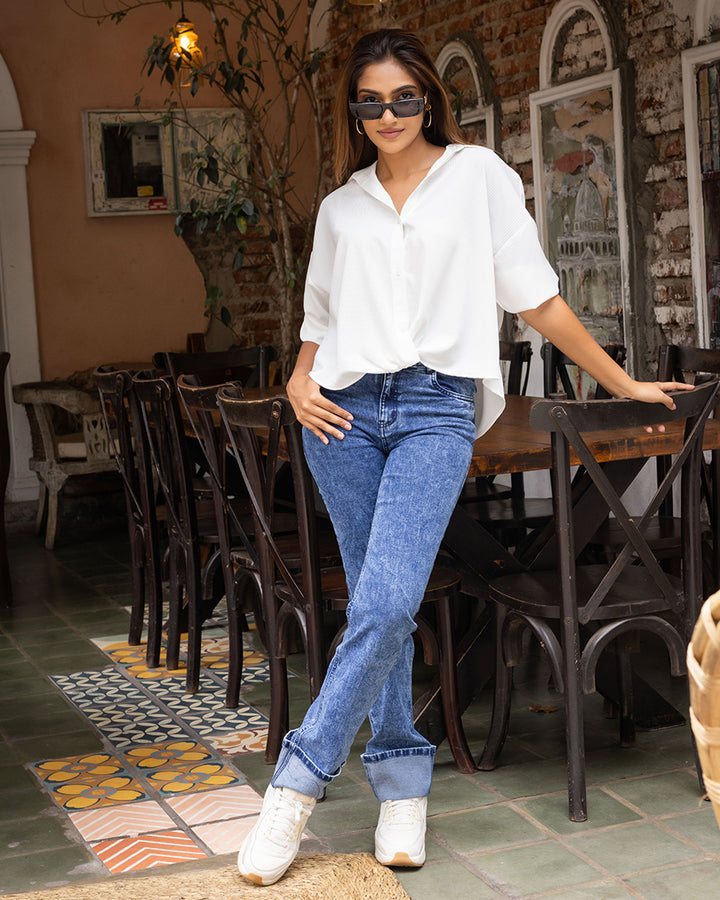 ALLISON FRONT TWIST WHITE BLOUSE