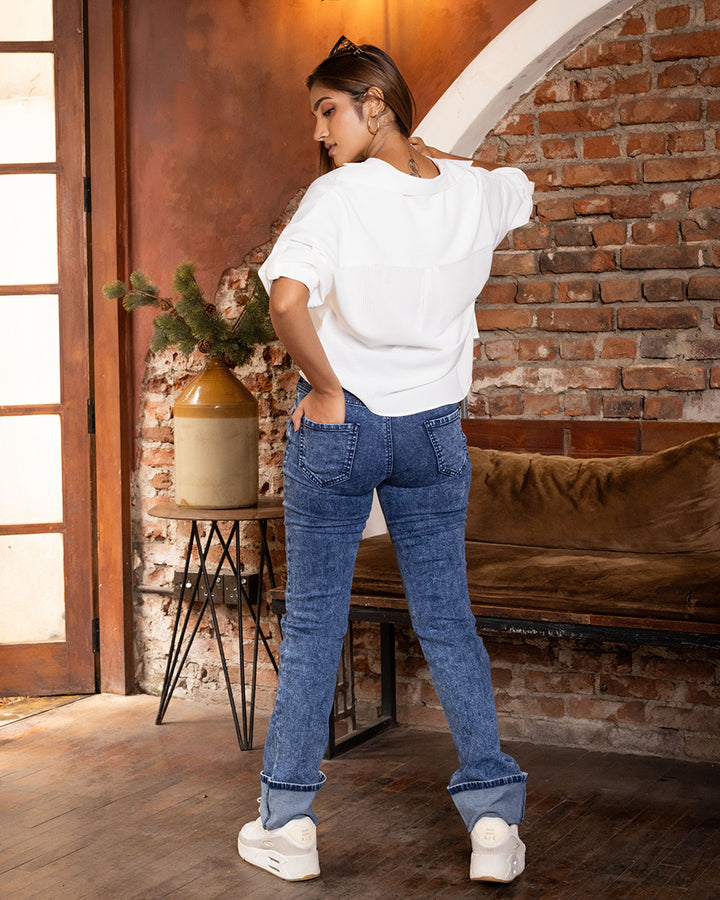 MID BLUE LOLA WIDE FOLD PANT
