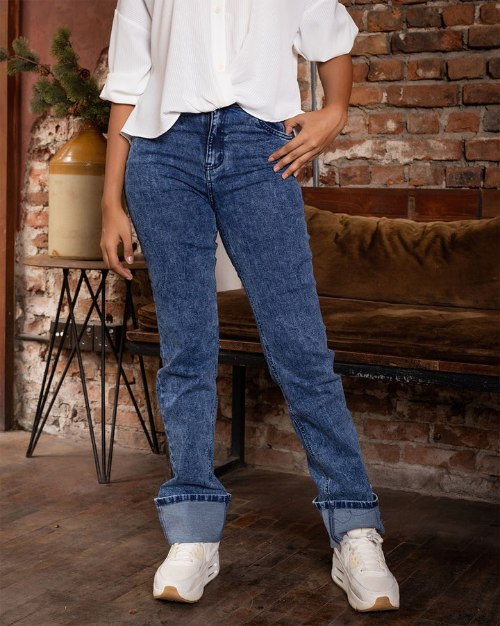 MID BLUE LOLA WIDE FOLD PANT