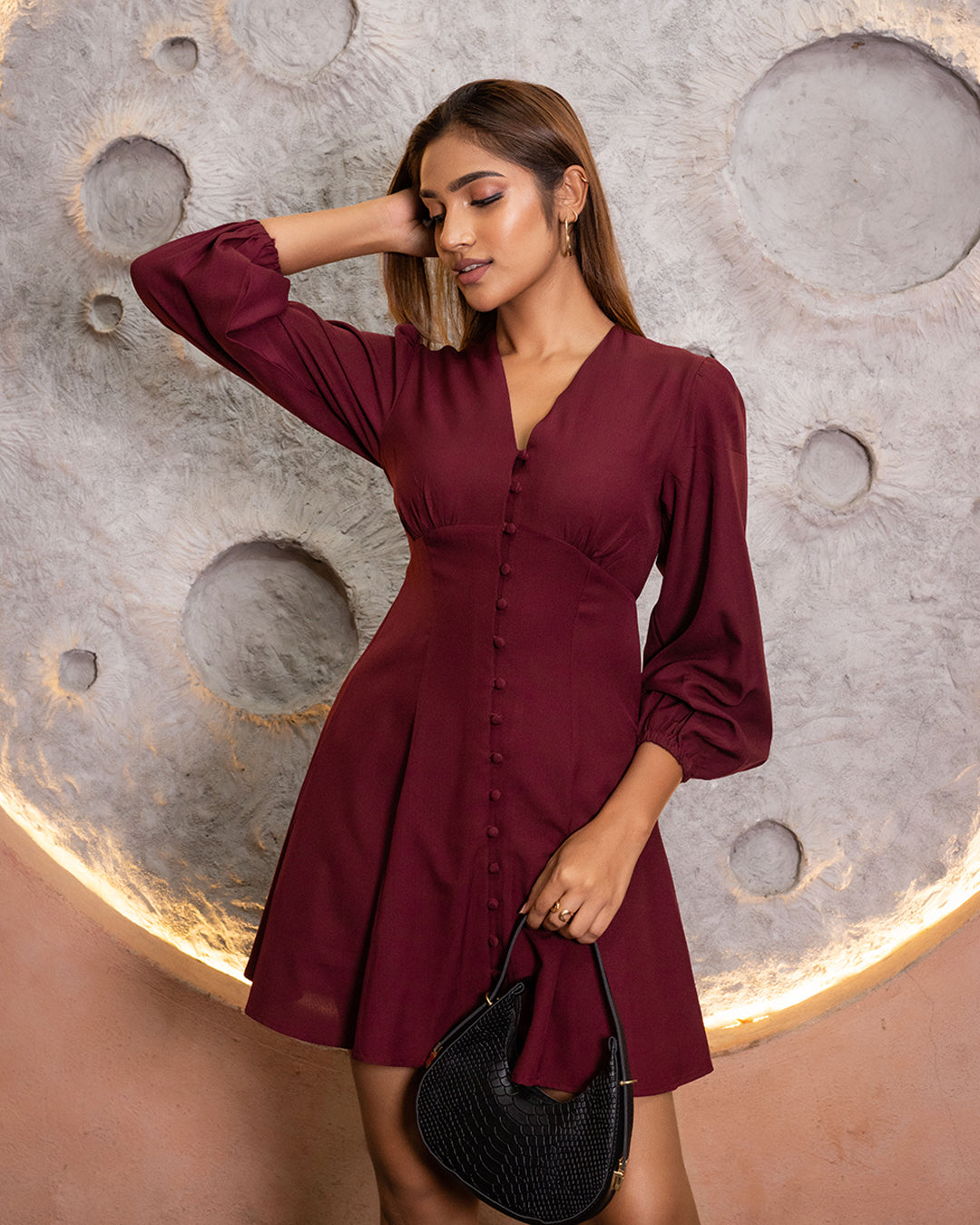 ELSON BUTTON DOWN MAROON MINI DRESS