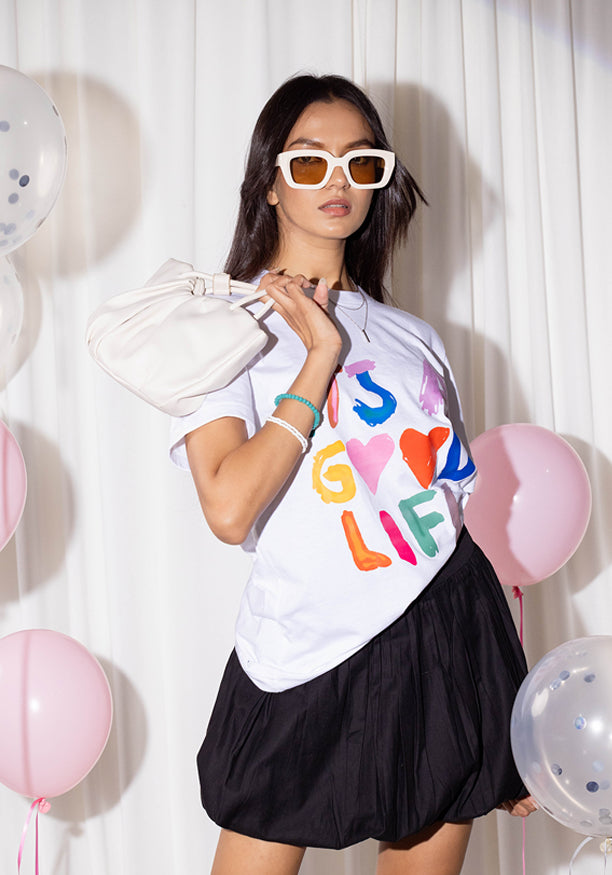 WHITE GOOD LIFE BAGGY T SHIRT