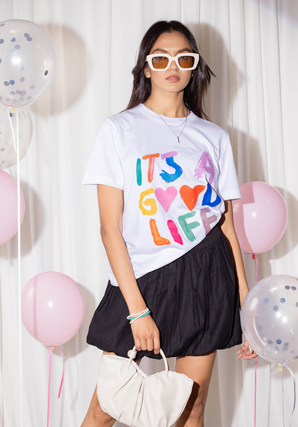 WHITE GOOD LIFE BAGGY T SHIRT