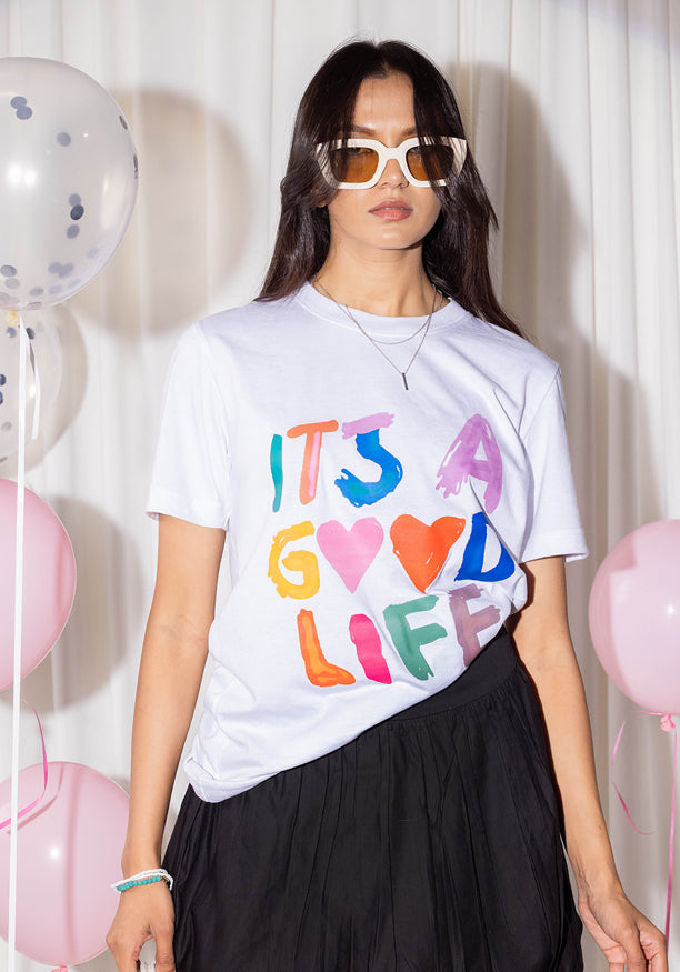 WHITE GOOD LIFE BAGGY T SHIRT