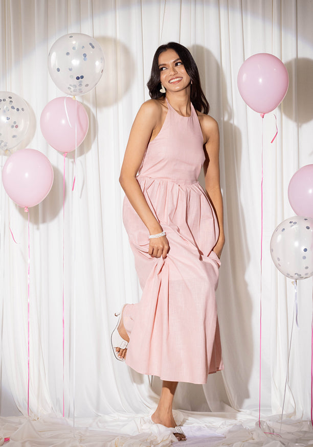 EMA HALTER PINK  DRESS