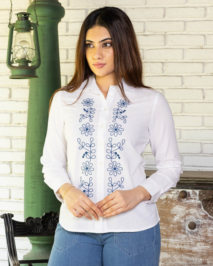 JADE BLUE EMBROIDERED TOP