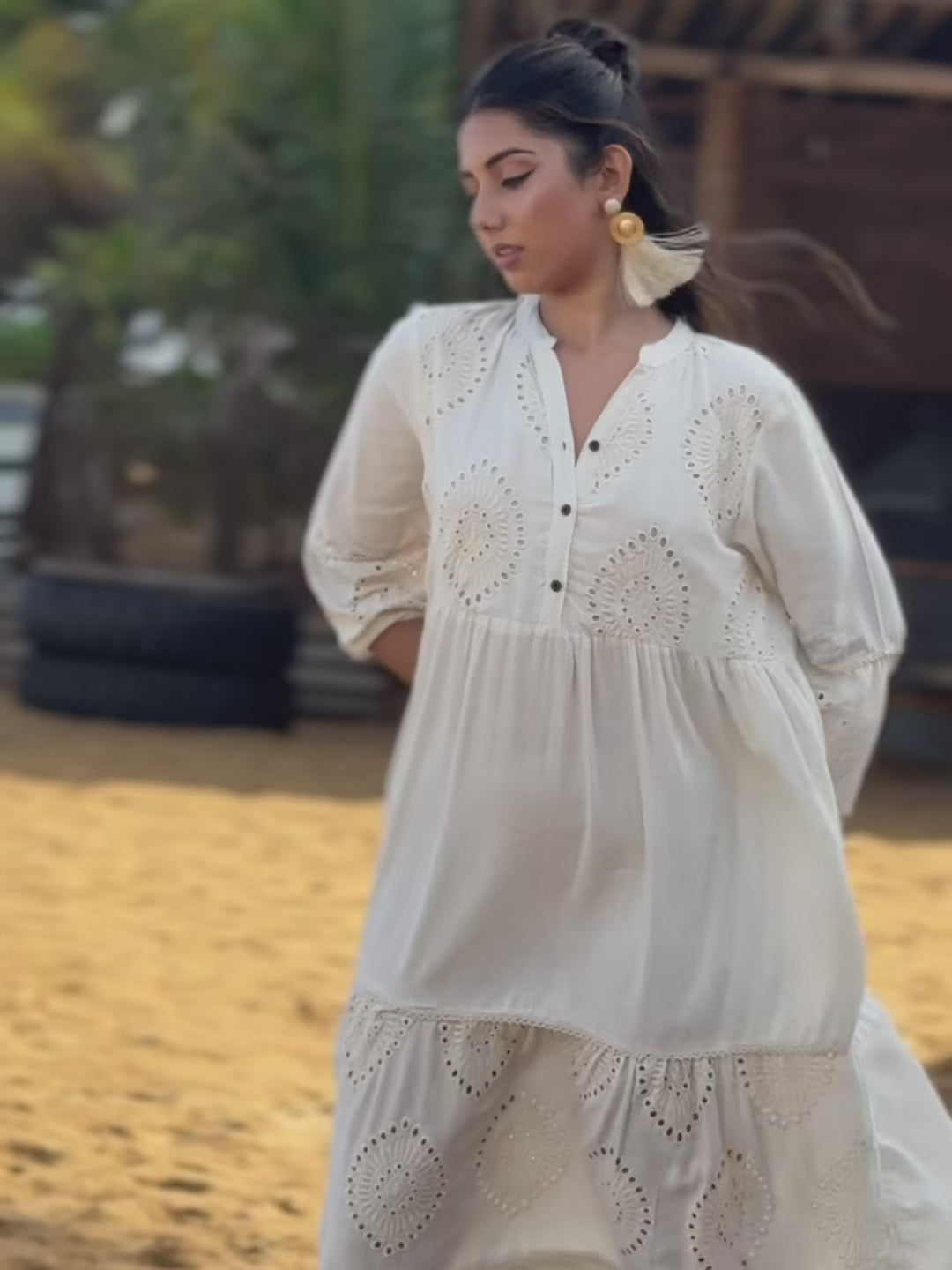 MARIA BUTTONED OFF WHITE MAXI DRESS