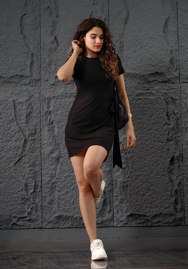 LYRA SIDE TIE UP BLACK DRESS