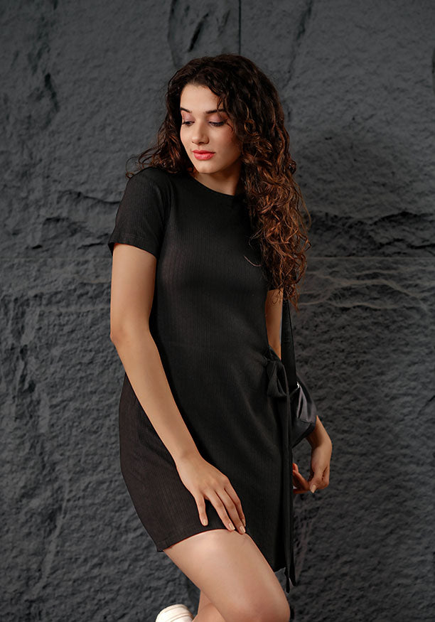 LYRA SIDE TIE UP BLACK DRESS