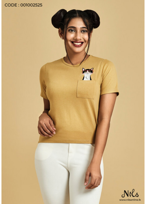 CAT EMBROIDERY POCKET T-SHIRT