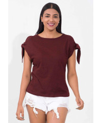 SLEEVE KNOT DARK MAROON T SHIRT