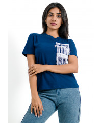 LAYERED EMBELLISH BLUE T SHIRT