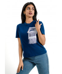 LAYERED EMBELLISH BLUE T SHIRT