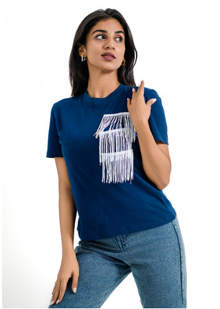 LAYERED EMBELLISH BLUE T SHIRT