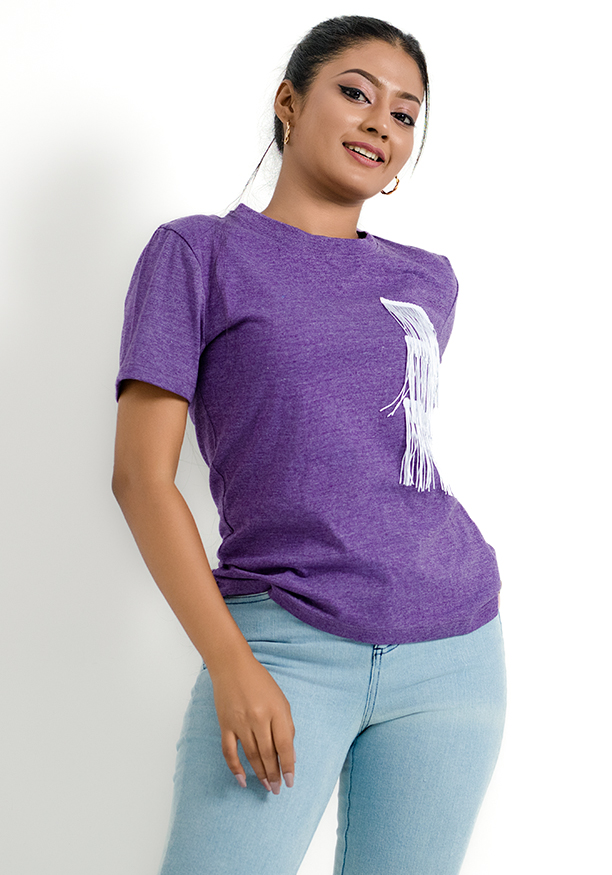 LAYERED EMBELLISH PURPLE T SHIRT