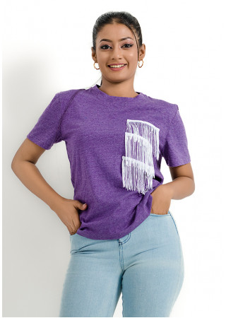 LAYERED EMBELLISH PURPLE T SHIRT