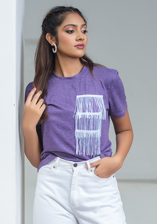 LAYERED EMBELLISH PURPLE T SHIRT