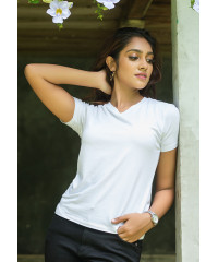 HELEN SCOOP V NECK WHITE TSHIRT