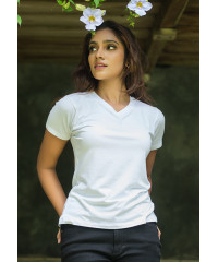 HELEN SCOOP V NECK WHITE TSHIRT