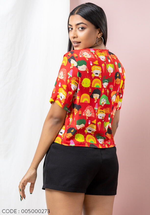 ABI ABSTRACT PRINT RED CROP TOP 