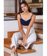 BACK KNOT NAVY BLUE STRAPY CROP TOP 