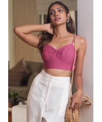 BACK KNOT PINK STRAPY CROP TOP 