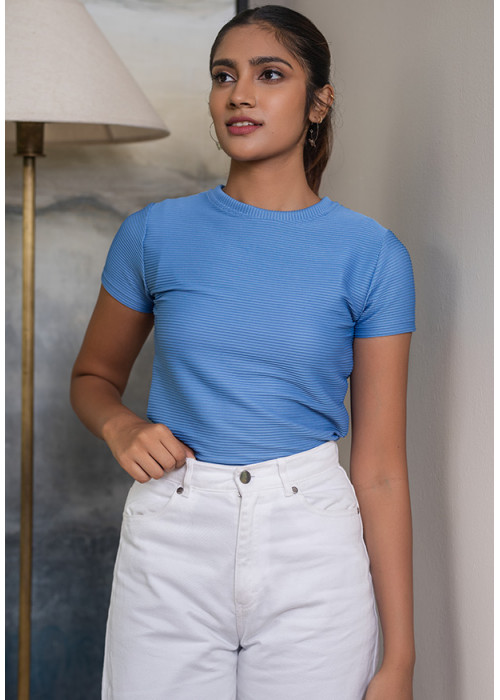 EVA RIB BLUE CROP TOP 