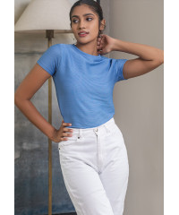 EVA RIB BLUE CROP TOP 