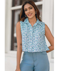 MARIA BLUE FLORAL SLEEVELESS TOP