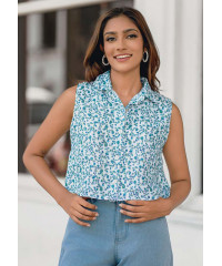 MARIA BLUE FLORAL SLEEVELESS TOP